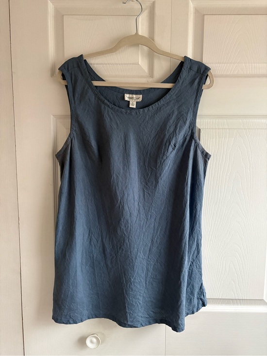 Coldwater Creek Tops - Coldwater Creek Blue 100% Linen Long Boho XL Lagenlook Tank Top Blouse Cruise